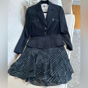 Tahari Black Blazer with Black and White Polka Dot Skirt